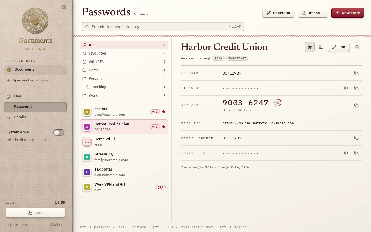 The password manager with a login entry and a one-time code.