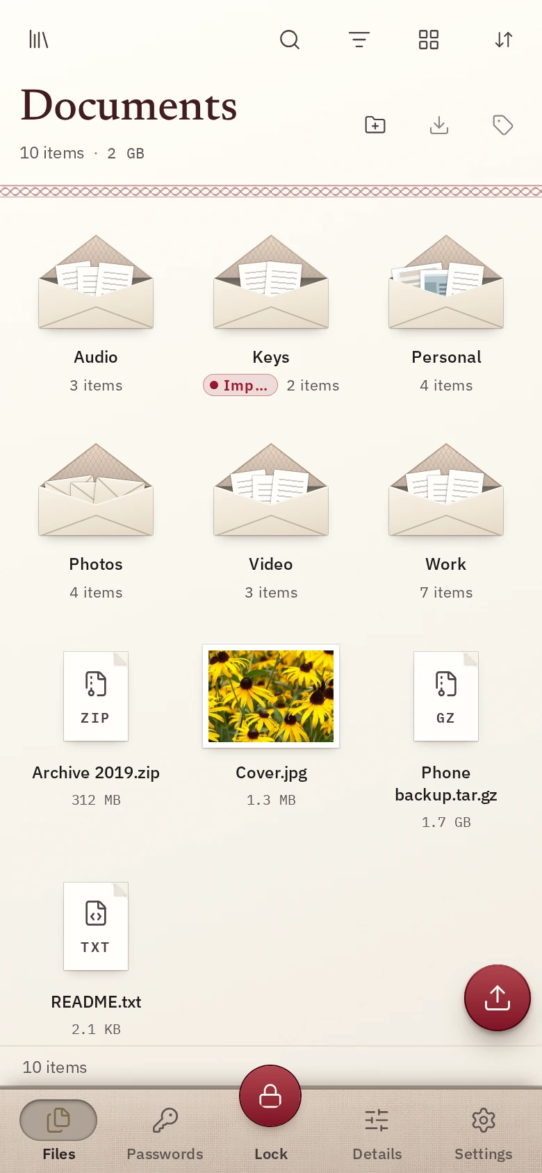 Files in a grid on a phone.